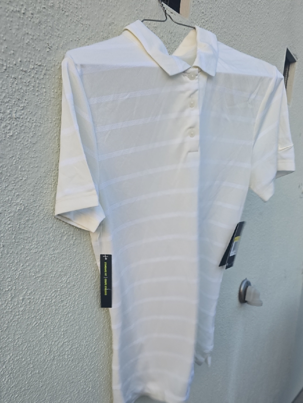 Nike White Woman Short-Sleeve Polo with Subtle Stripes